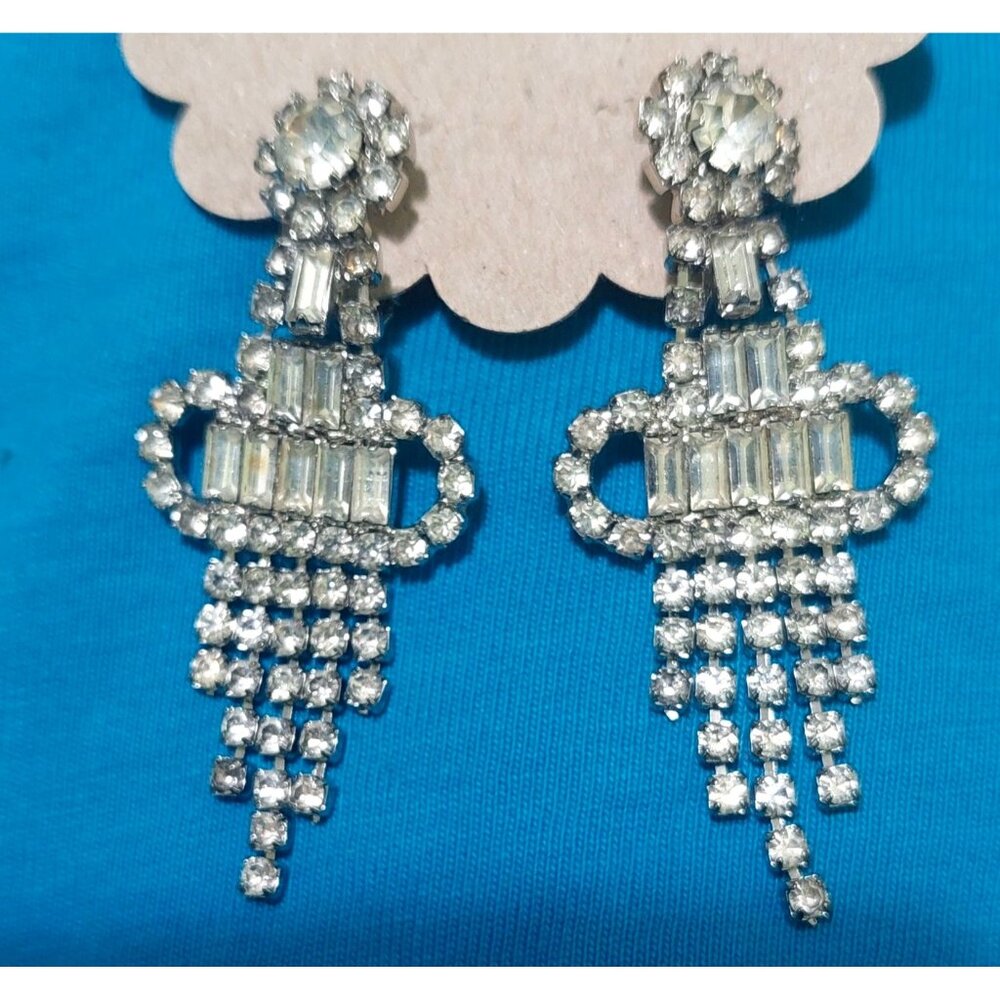 Vintage Rhinestone Chandelier Dangle Earrings 2 Inch Drop